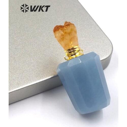 WT-P1477 WKT Optional Multiple Colors Natural Stone Perfume Bottle Pendant With Gold Electroplated Double Circle Hook Pendant