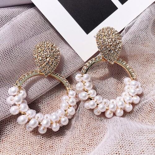 2020 New Vintage Japan Korean Hoop Earrings For Women Handmade Sweet Simulated Pearl Circle Jewelry Pendientes Gifts