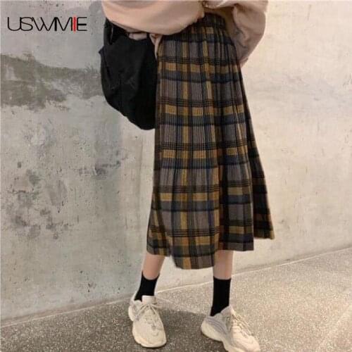 Skirts Womens New Woolen Streetwear Plaid Color Matching Pleated Autumn Winter Casual Sexy High Waist Plus Size Skirt For Women
