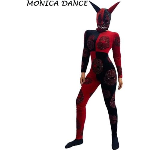 Women Sexy Stage Jumpsuit Halloween Festival Outfits Party Cosplay Male Female Dj Dsgogo Headgear One-Piece Stage Costume