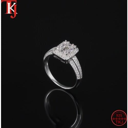 TKJ Real 925 Sterling Silver Engagement Ring AAA Cubic Zircon Female Women Wedding Band Rings Party Anniversary Jewelry Gift