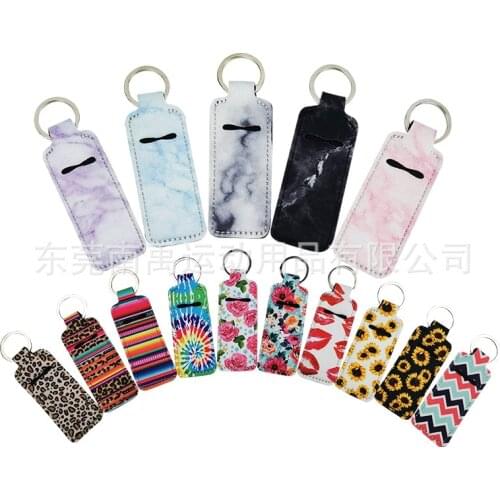 1pcs Clip-on Chapstick Pouch Lipstick Holder Keychain Elastic Lip Balm Holster Marble Neoprene Chapstick Holder With Metal Ring