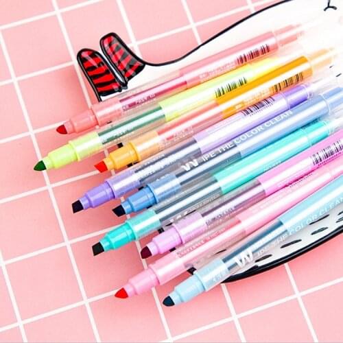 100pcs Kawaii Highlighter Pens Creative Dual-side Writing Erasable Highlighter for School Stationery Fluorescent Markers Gift