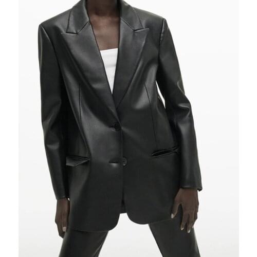 2021 Long PU Faux Leather Blazers Women Leather Jacket Coat Brand New Womens Jackets Outerwear Ladies Coats Female Leather Suit