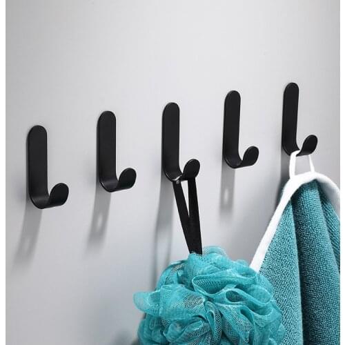 5PCS Wall Black White Robe Towel Coat Clothes Hook For Bathroom Accessories Rustproof Hanger Kitchen Hardware Glue No Drilling