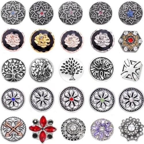 5pcs/lot Flower Snap Buttons for Snap Jewelry Rhinestone Christmas Snowman Snowflake 18mm Snap Buttons for Button Bracelet