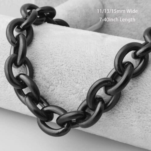 7"-40" 8/11/13/15mm Top Quality Vintage Black Womens Mens Chain Stainless Steel Rolo Oval Link Necklaces or Bracelet
