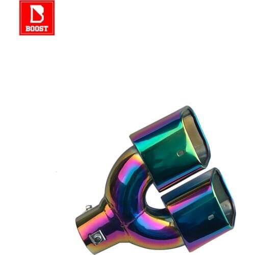 Car Exhaust Pipe Muffler Tail New 23cm Long Magic Color Exhaust Outlet Nozzle End Universal Stainless Steel Double Outlet End