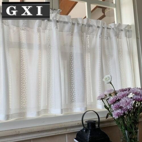 White Hollow Kitchen Short Curtains Japanese Valance Rod Pocket Kitchen Door Window Drapes Coffee Half Curtain Custom Size