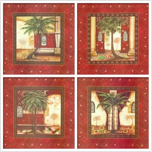 Free shipping pastoral cartoon coconut trees scenery oil painting canvas prints printed on canvas wall art decoration pictures