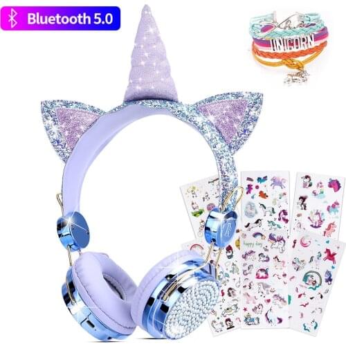 Cute Unicorn Kids Headphones Diamond Wireless Earphones HiFi Sound Headphones with Microphone Unicorn audifonos gamers Gifts