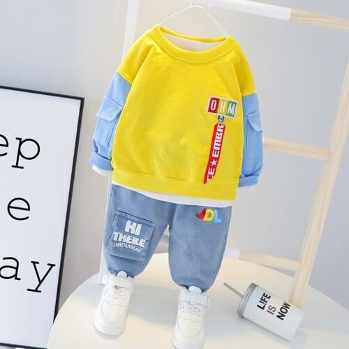 Children Sports Suit 2020 New Autumn Baby Boys and Girls English Alphabet Long-Sleeved Hedging Sweater Jeans Two-Piece Suit