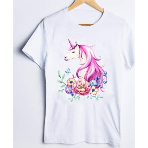 Tees for Women Fashion Unicorn Watercolor Flower Cute Animal Fashion 90s Ladies Clothes Lady Tops Clothing Female T T-Shirt