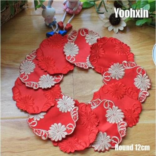 Hot red Lace embroidery placemat cup coaster mug wedding kitchen drink table place mat cloth doilies dining tea pad tableware