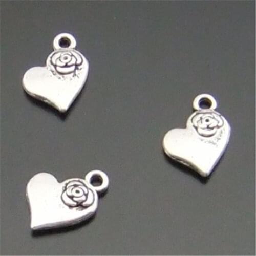 Julie Wang 10pcs Mini 11mm Charms Retro Silver Plated Heart Pendant Handmade Hanging Crafts