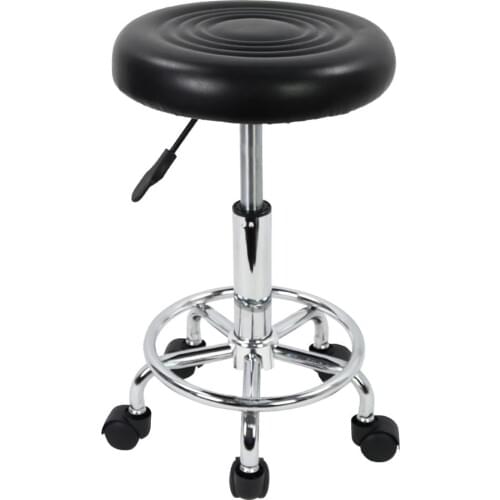 KKTONER PU Leather Modern Round Rolling Stool with Footrest Height Adjustable Tattoo Work Massage Stool Task Chair Small (Black)