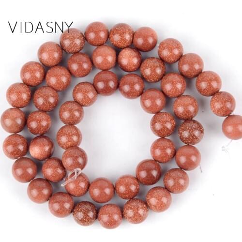 Natural Gold Sand Stone Beads Minerals Round Loose Beads For Jewelry Making 4/6/8/10/12mm Diy Bracelet Necklace 15'' Wholesale