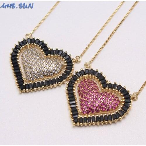 MHS.SUN luxury zircon necklace with heart pendant for women cz stone jewelry gold color chain necklace choker party gift 1pc