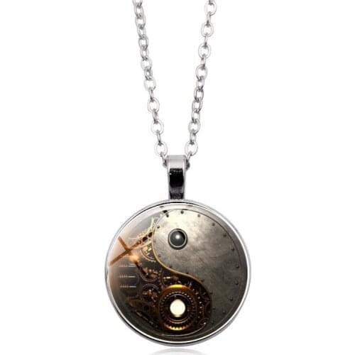 2021 Fashion Punk Yin Yang Steam Pendant Necklace Time Gems Popular Retro Accessories Stainless Steel Jewelry Mens Chain Gift
