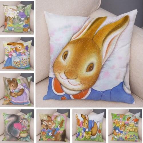Soft Polyester Cartoon Rabbit Pillow Case for Sofa Room Home Sofa Square Cushion Cover Decor Fairy Tale Pillowcase 45x45cm