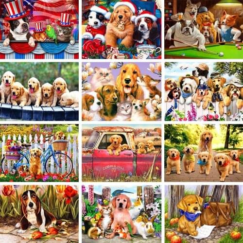 5D DIY Diamond Painting Rhinestone Picture Animal Dog Cross Stitch Kit Full Diamond Embroidery Mosaic Home Decoration Gift