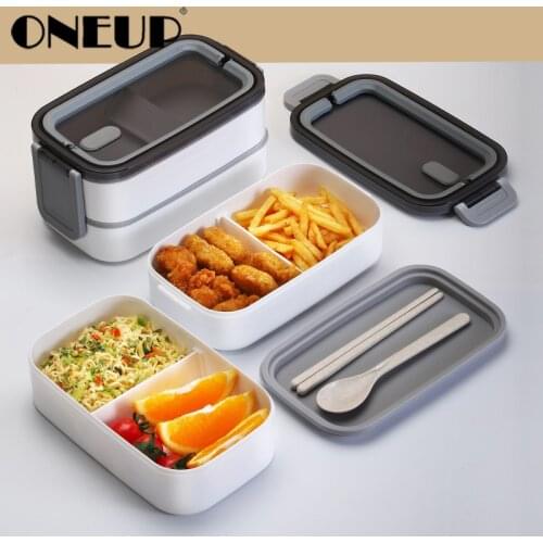 ONEUP Microwave Lunch Box With Movable Bezel Double-Layer Lunch Box For Student Kids Kitchen Leakproof Food Storage Container