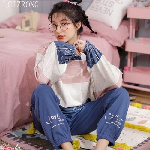 Autumn 10 Color Pajamas Set for Woman Cotton Cartoon Cute Pijamas Women Home Sleep Wear Set for Girl Tops + Pants