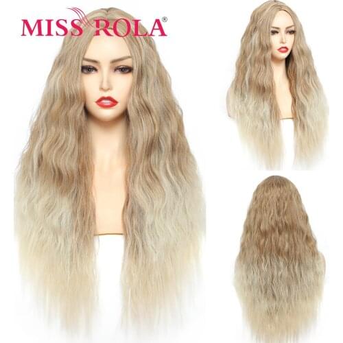 MISS ROLA Ombre Brown Light Blonde Wavy Wig Party Daily Cosplay Wigs for Black White Women Colorful Fiber High Temperature