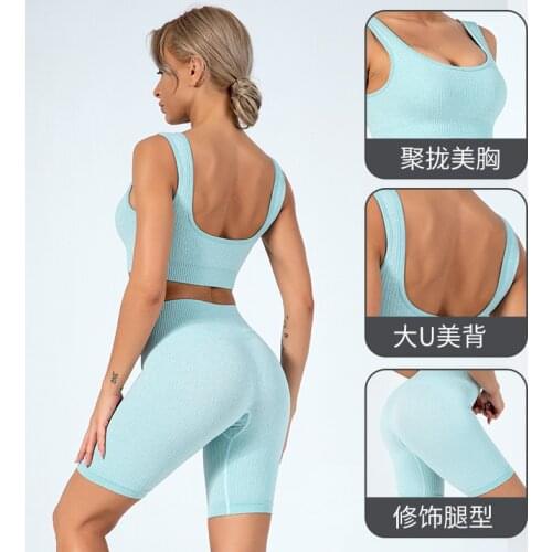 Sexy Tights Push Up Womens Tracksuit Sleeveless Seamless Sportswear Suit For Fitness High Waist Workout Yoga Set For Female