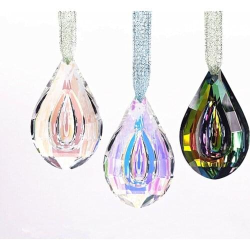 Nice 76x47mm Gorgeous K9 Crystal Chandelier Pendant (Free rings) Three Different Rainbow Color Suncatcher For Wedding Decoration