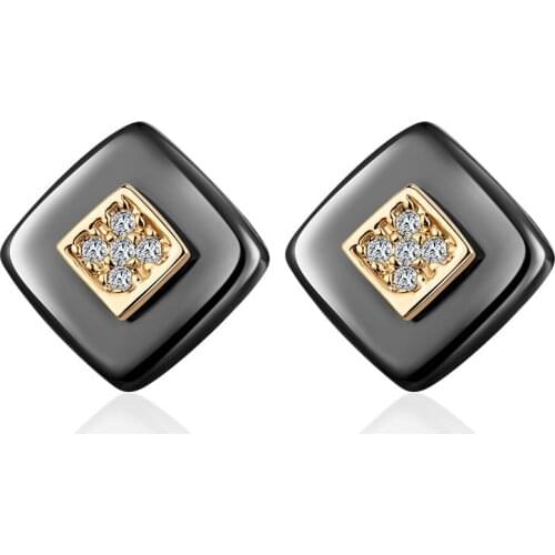 Simple Square Ceramic Stud Earrings for Women Gold Silver Color Cubic Zirconia Small Earrings Romantic Jewelry Gifts for Girls