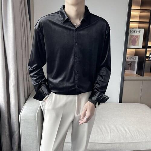 2021 Autumn Velvet Long Sleeve Mens Shirt Light Luxury Loose Casual Shirt Male Social Streetwear Male Clothing Chemise Homme