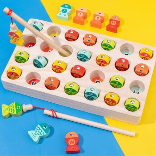 Fishing Game Wooden Magnetic Cartoon Marine Life Cognition Fish Rod Toys For Children Early Educational Parent-child Interactive