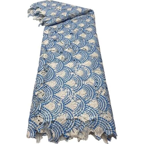 Blue African Cord Guipure Lace Fabric 2021 High Quality Lace Sequins Nigerian Water Soluble Lace Fabrics For Wedding Party