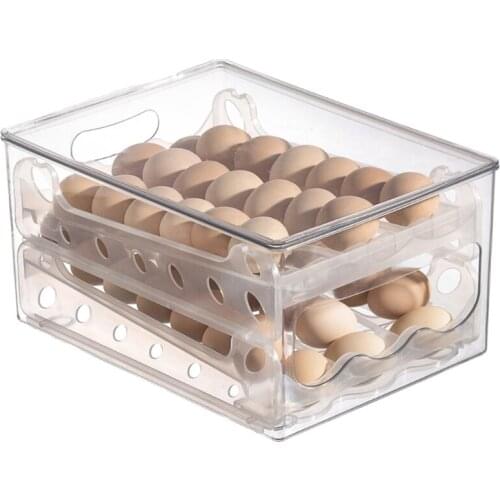 Slide Egg Holder Double Layer Stackable Refrigerator Organizer Clear Storage Box
