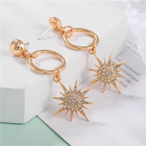 Japan and Korea Trend Star Moon Exaggerated Temperament Long Full Drill Ear Nail Fashion Personality Cold Wind Jewelry Female