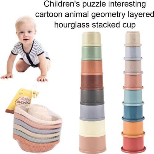 Funny Wheat Straw Stacking Cup Science Education Bathtub Toy Stacking Ring Tower Toy Early Education Christmas Gift