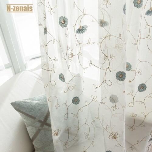 Pastoral Flower Embroidered Curtains for Bedroom Living Room Study Floral Beautiful Curtain Left and Right Biparting Open
