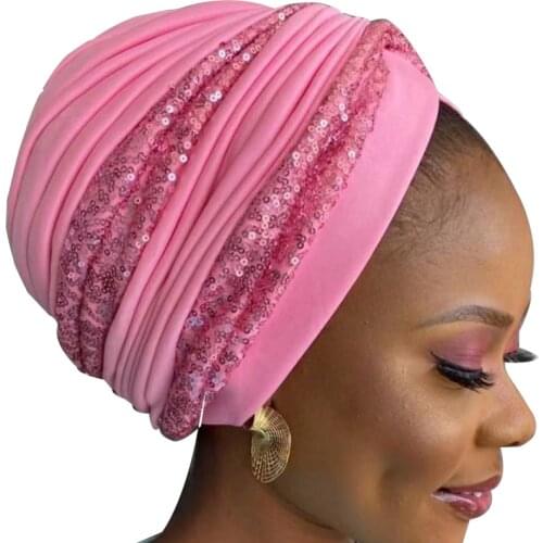 Fashion Twisted Turban Caps for Women Handmade African Auto Gele Headtie Soild Color Womens Head Wraps Muslim Headscarf Bonnet