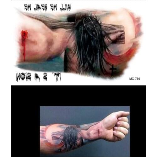 1 PC Cross Horror Jesus Kill me Heal me Arm Sleeve Waterproof Tattoo MC-756 Women Body Art Temporary Tattoo Paper Paint Stickers