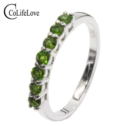 100% natural Chrome Diopside ring for engagement 7 pcs VVS diopside silver ring simple 925 silver gemstone ring romantic gift