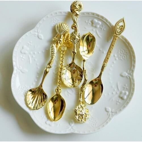 5Pcs Coffee Spoon Retro Chic Alloy Rust Proof Multi-function Dessert Spoon Stainless steel soup and rice spoon