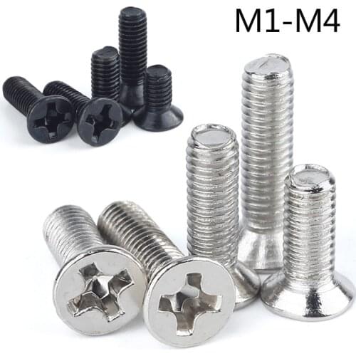 50pcs M1 M1.2 M1.4 M1.6 M2 M2.5 M3 M4 Mini Micro Small Black 304 Stainless steel Cross Phillips Flat Countersunk Head Screw Bolt