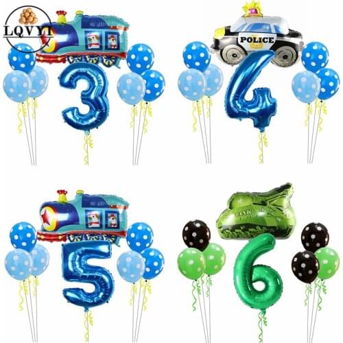 8pcs DIY Cartoon Car Ballons Fire truck Train tank Foil Ballon Globos Children 1 2 3th Gifts Kids Birthday Party Decorationstoys