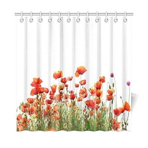 Aplysia Red Poppy Home Decor Collection Popeyes Springfield Countryside Botanical Nature Meadow Fabric Bathroom Shower Curtains