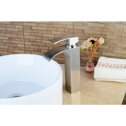 Free shipping brushed nickel solid brass Bathroom Sink vessel Faucet mixer tap single hole Tall New