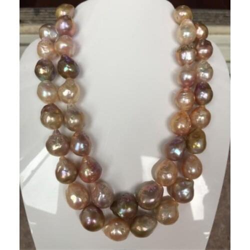 Free shipping gorgeous 13-14kmm natural baroque multicolor pearl necklace 36inch 14k