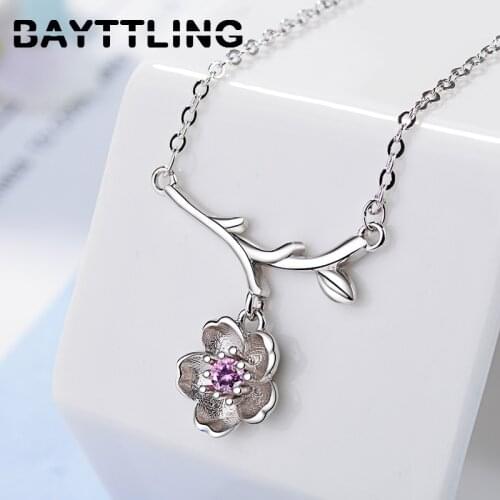 BAYTTLING 925 Sterling Silver High Quality Zircon Fine Flower Pendant Necklace For Women Fashion Simple Jewelry Wedding Gift