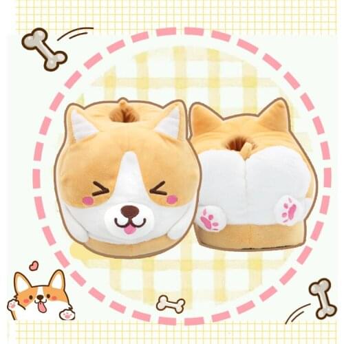 Corgi dog butt cotton shoes winter couple warm home slippers flip flop
