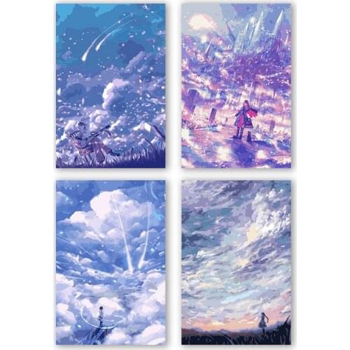 DIY colorings pictures by numbers with colors Cloudy blue landscape illustration picture drawing painting by numbers framed Home